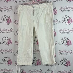LOFT capri cargo pants tie up ribbons pockets comfy White Cropped Pants